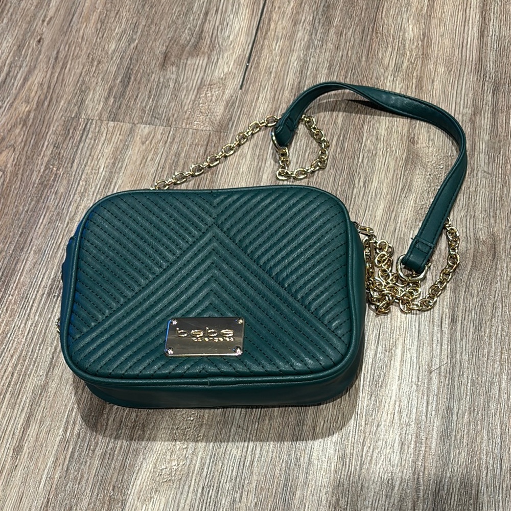 Bebe Green and Gold Quilted Crossbody Bag